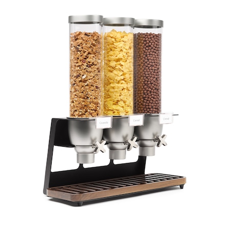 Rosseto Serving Solutions EZ-SERV 1.3 Gal. 3-Container Tabletop Dispenser with Walnut Tray, 1 EA EZ520